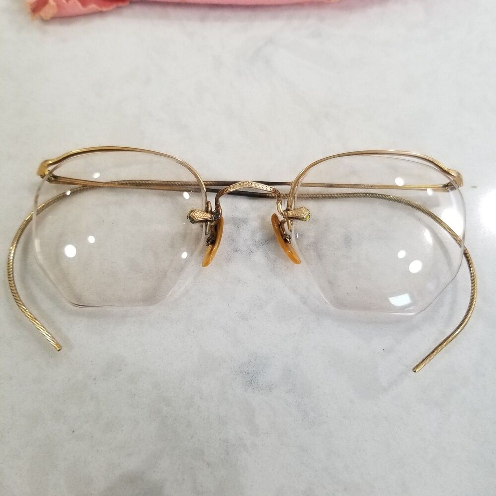 Vintage 12k gold filled Eyeglasses frames and lenses unknown script with case
